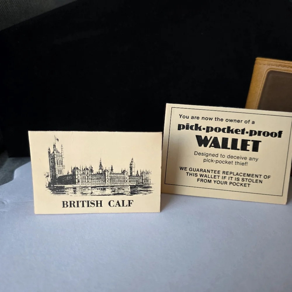 Vintage 1983 British Calf Bifold Wallet Pick-Pocket-proof  Man Made Leather